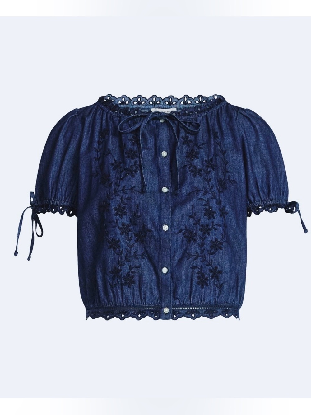 New FREE ASSEMBLY Embroidered Cropped Cotton Top with Short Sleeves NWT - Picture 5 of 14